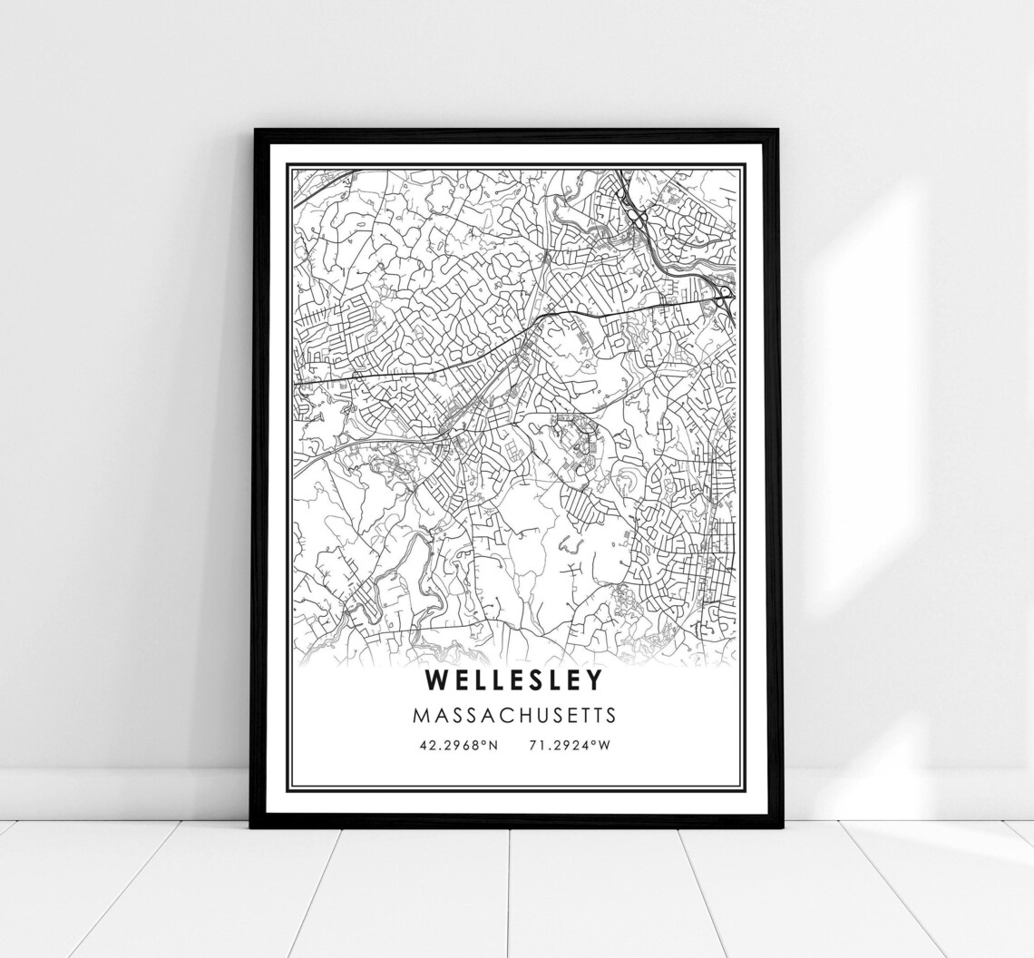 Wellesley Map Print, Massachusetts City Travel Poster