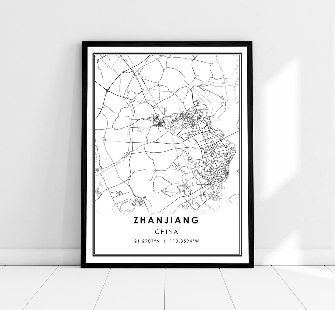Zhanjiang China Minimalist Line Street City Map Travel Poster