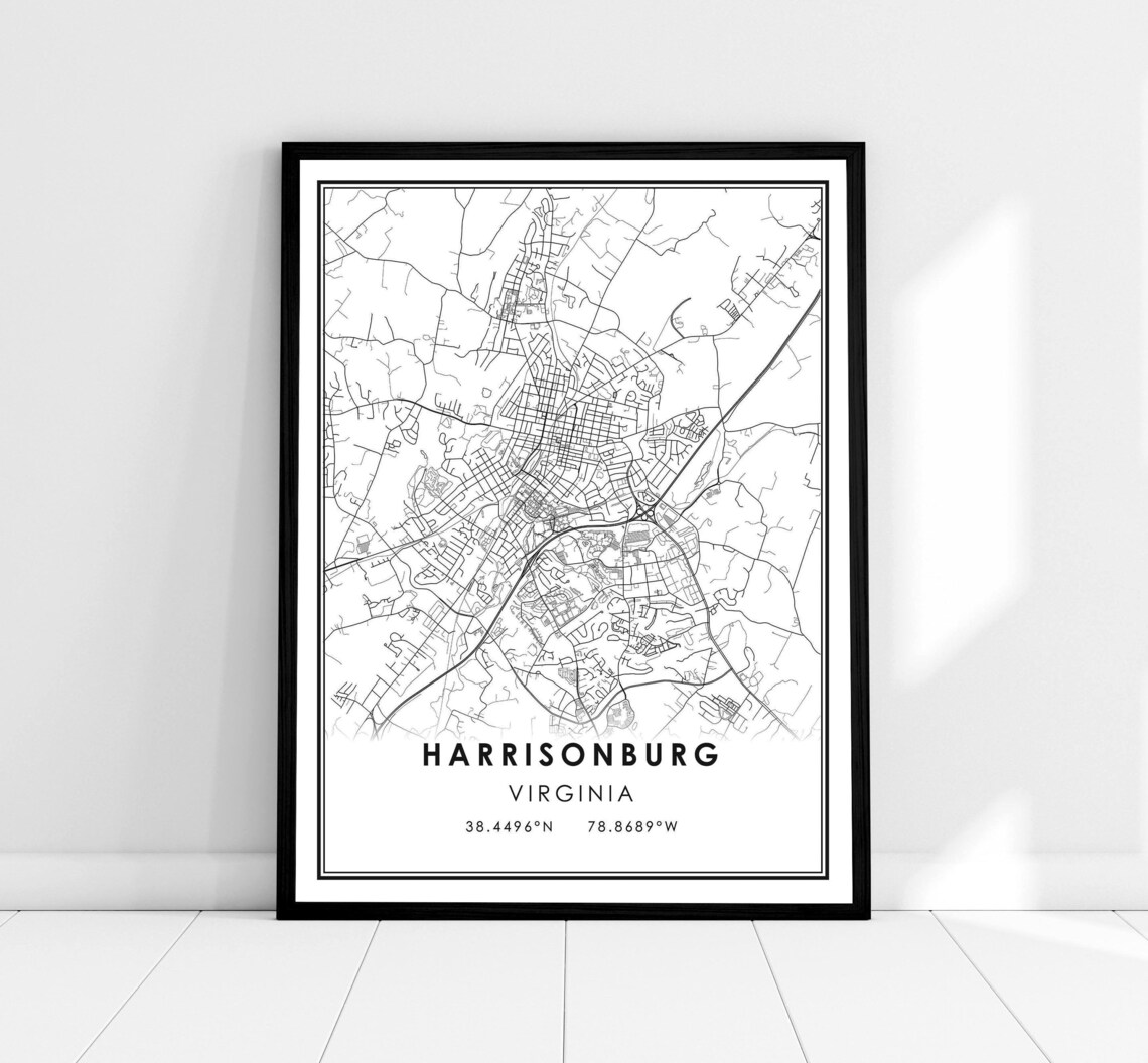 Harrisonburg Map Print, Virginia City Travel Poster