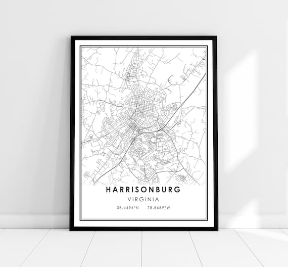 Harrisonburg Map Print, Virginia City Travel Poster
