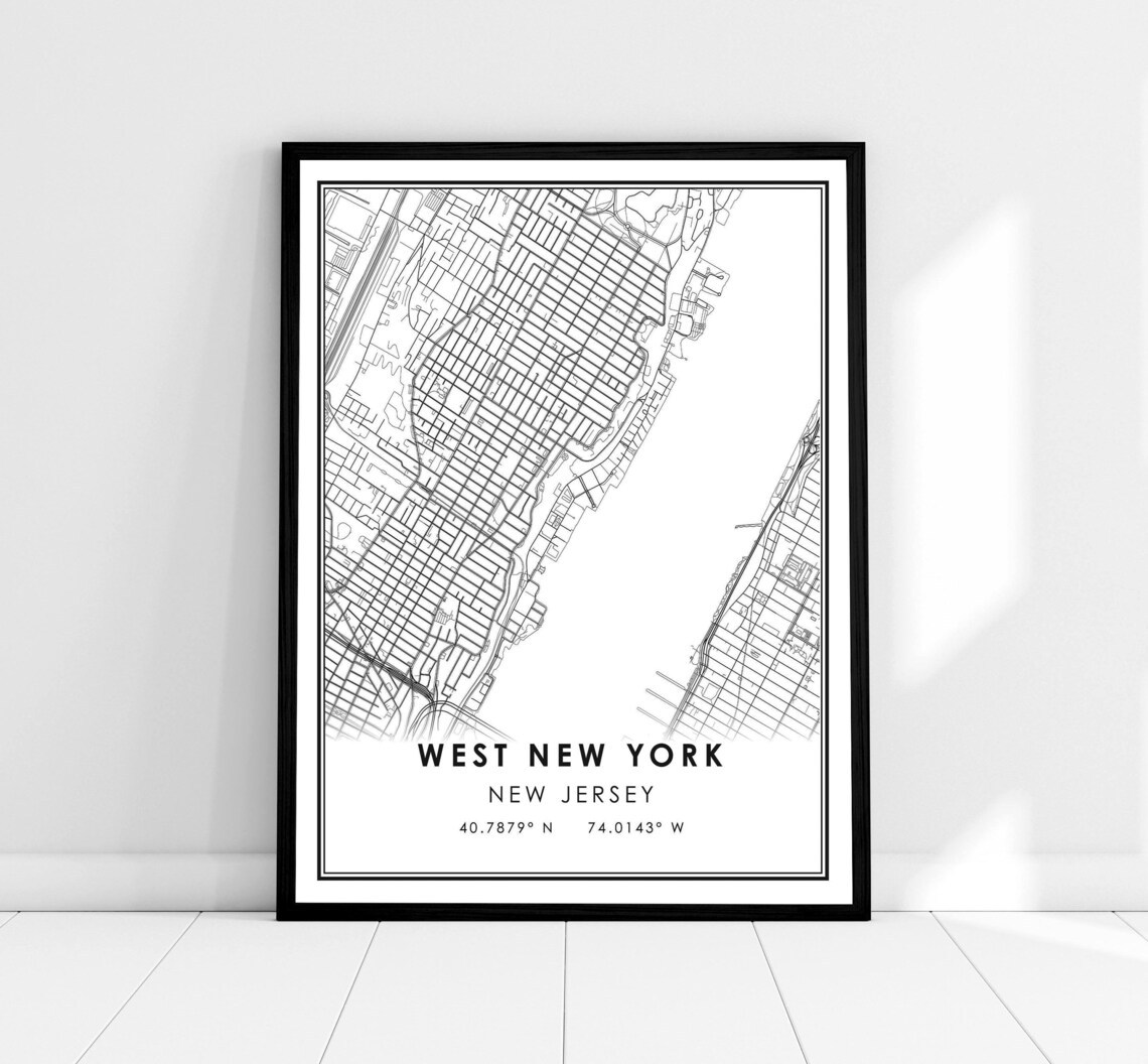 West New York Map Print, Jersey City Area