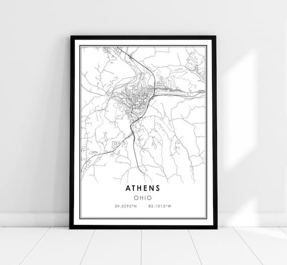 Athens Map Print Poster, Ohio City Travel Map