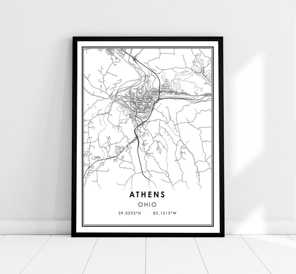 Athens Map Print Poster, Ohio City Travel Map