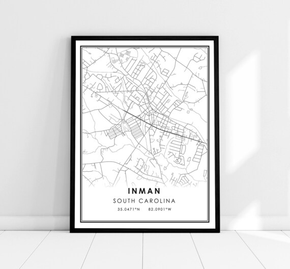 Inman South Carolina Minimalist City Street Map Modern Art Poster