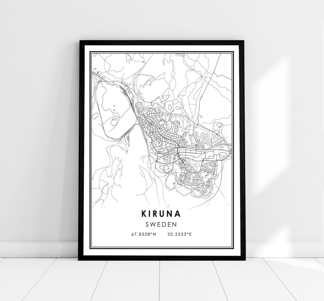 Kiruna Sweden City Street Map Minimalist Coordinates Travel Poster