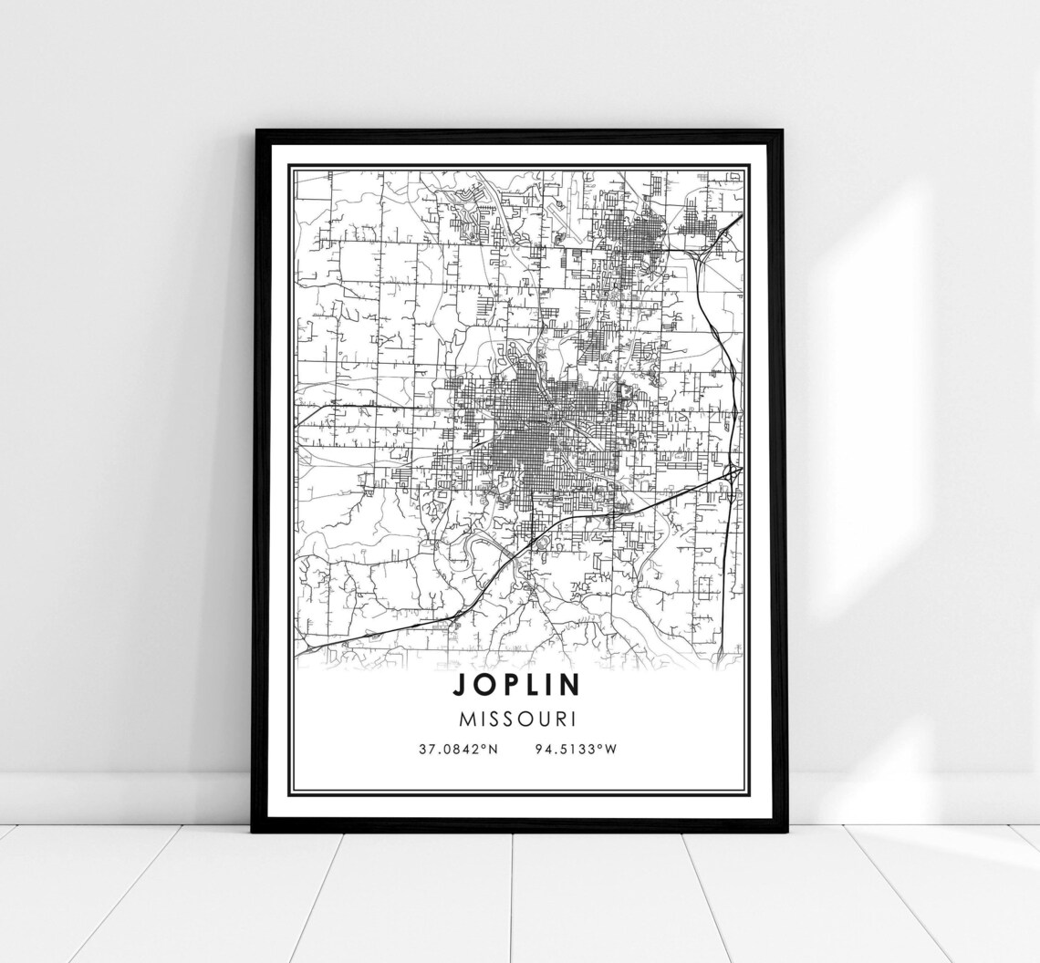 Joplin Missouri Minimalist Black and White City Street Map Poster