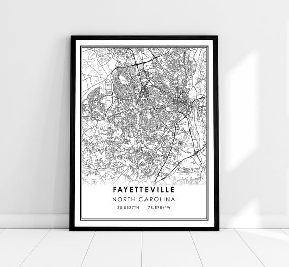 Fayetteville Map Print Poster, North Carolina City