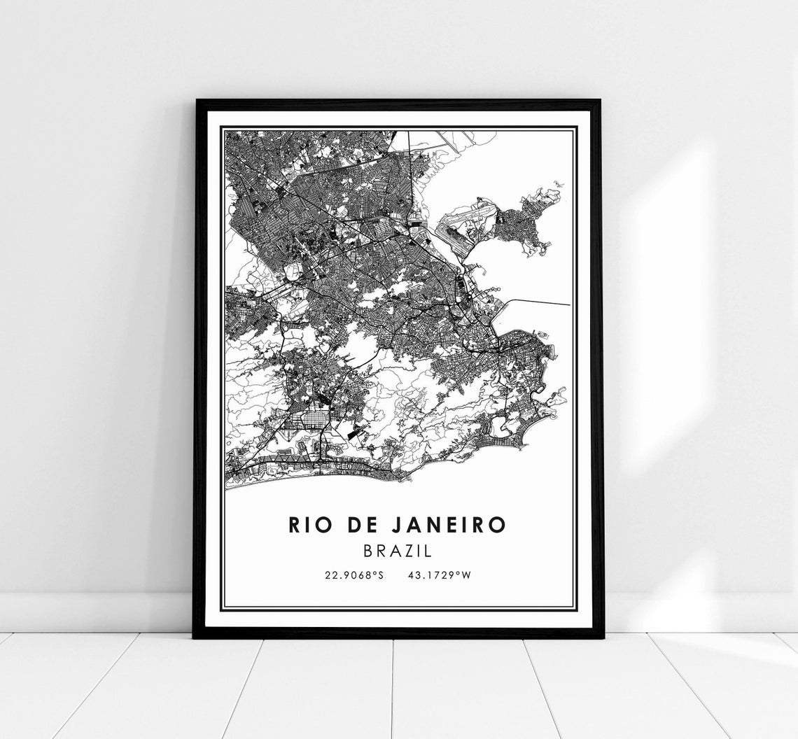 Rio de Janeiro Brazil Minimalist Black and White Street Map Poster