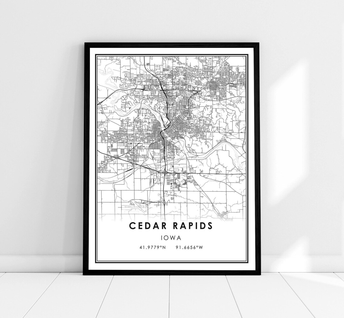 Cedar Rapids Map Print, Iowa Travel Poster