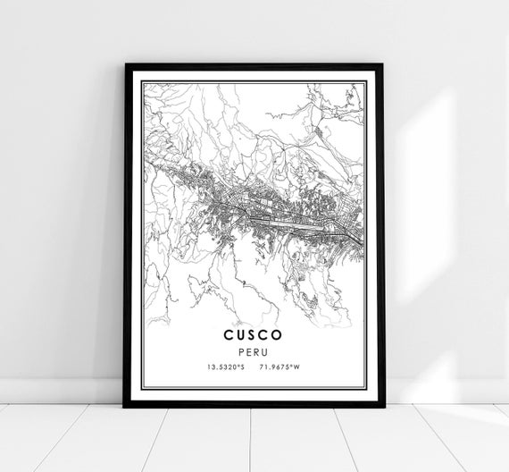 Cusco Map Poster Print, Peru City Travel Map