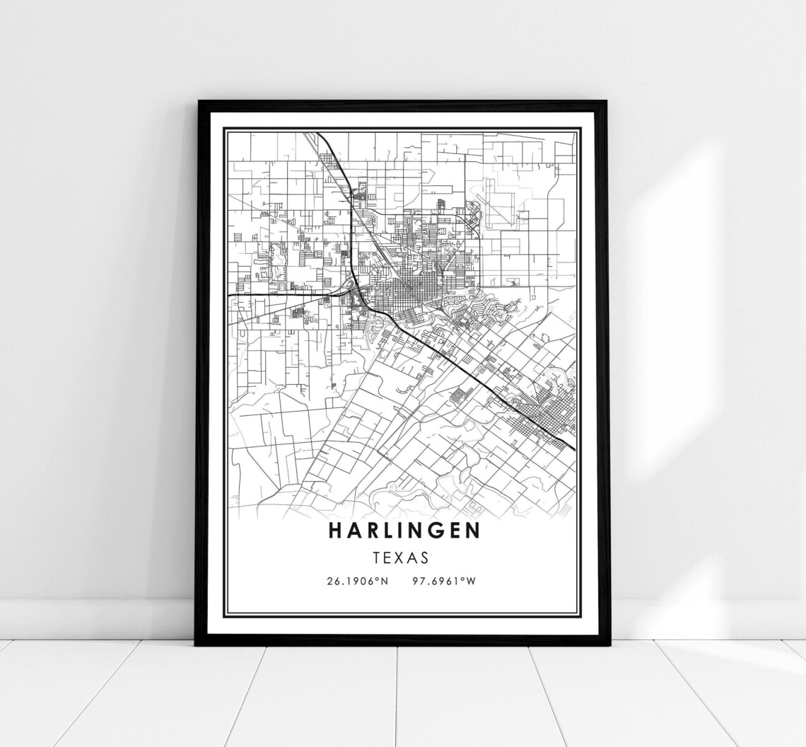 Harlingen Texas Minimalist Street Map Modern City Travel Poster