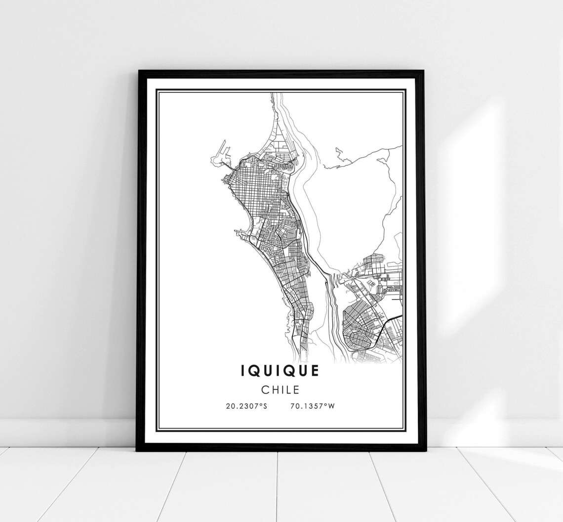 Iquique Chile Minimalist Coastal City Street Map Black Line Art Poster