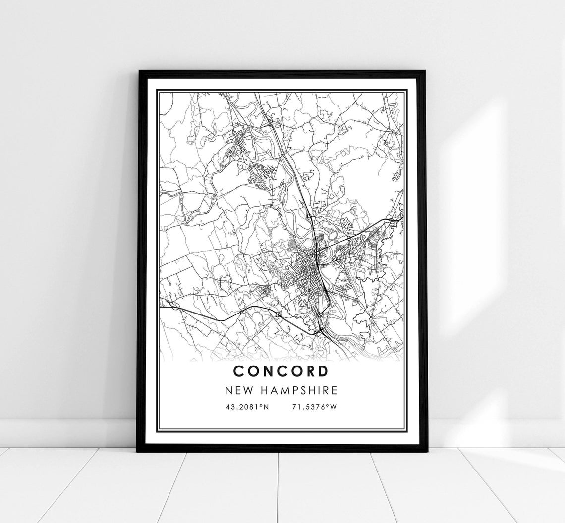 Concord New Hampshire City Map Street Grid Coordinates Poster