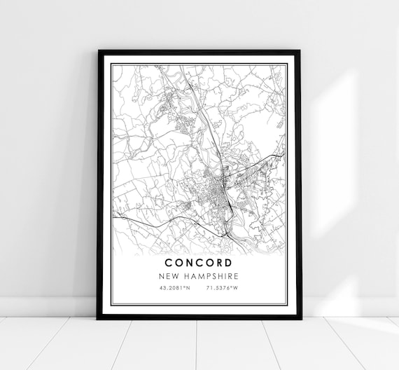 Concord New Hampshire City Map Street Grid Coordinates Poster