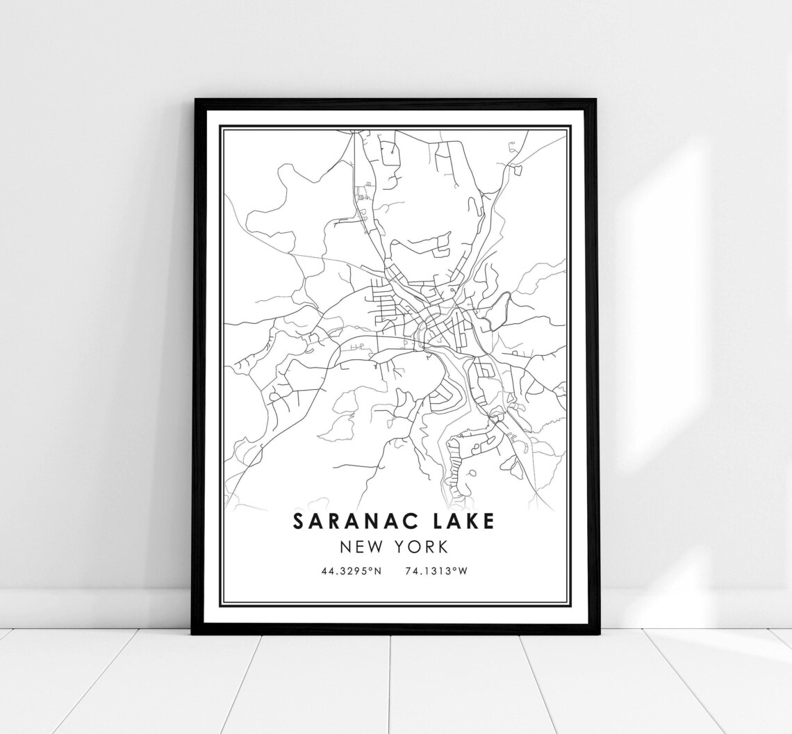 Saranac Lake Map Poster, Travel Art Print