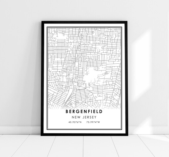 Bergenfield New Jersey Minimalist City Street Map Coordinates Art Print