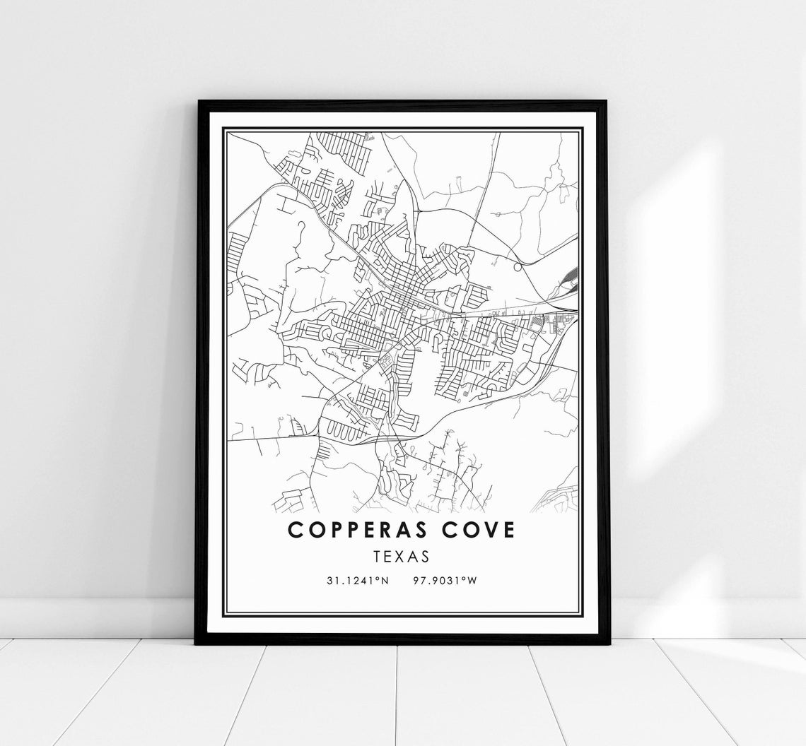Copperas Cove Texas Modern Minimalist City Street Map Art Poster