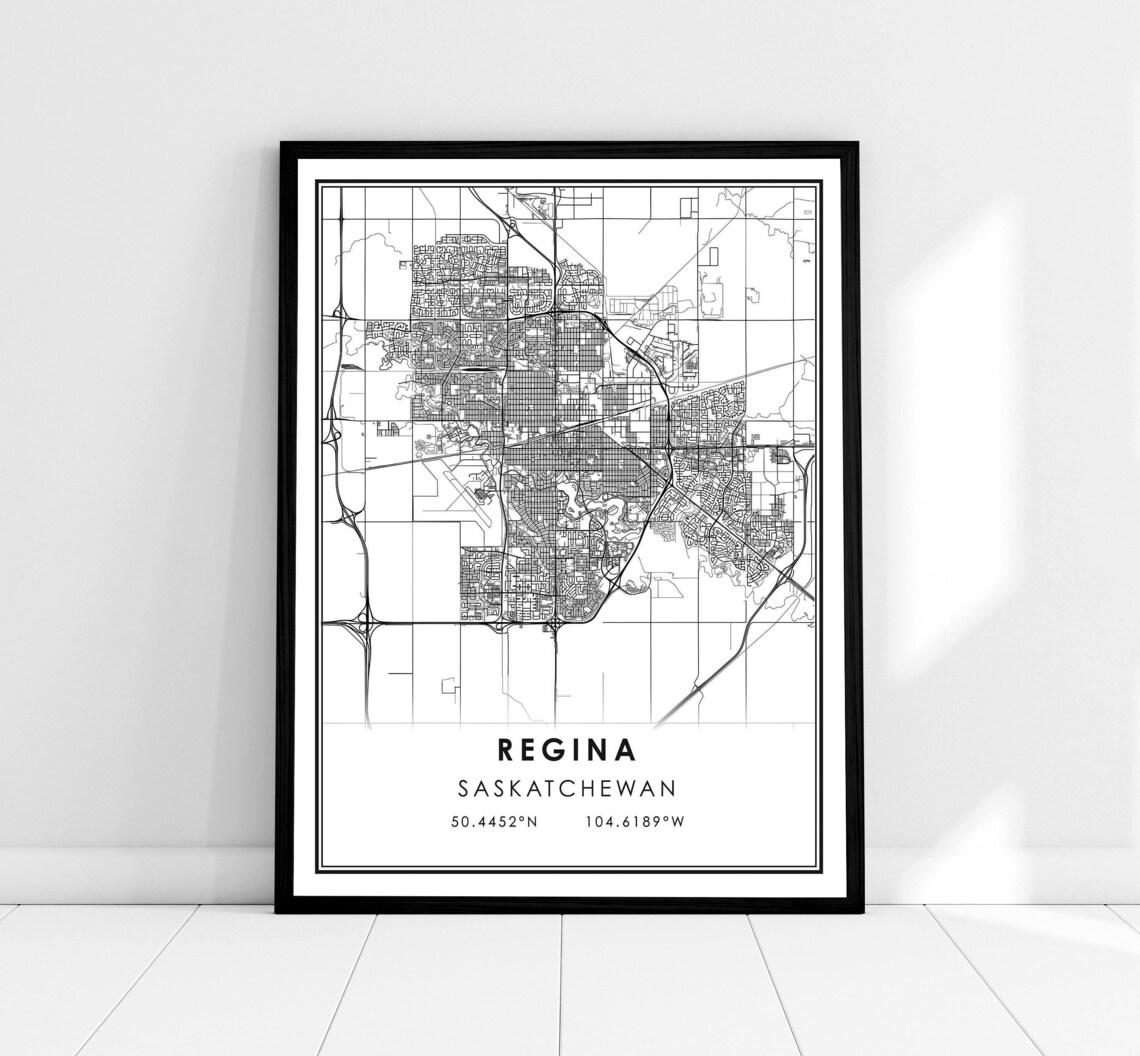 Regina Saskatchewan Minimalist Black And White City Map Poster