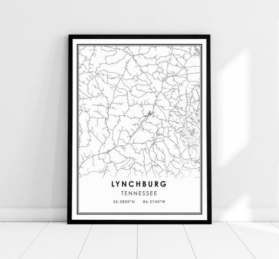 Lynchburg Tennessee Monochrome City Street Map Artwork Wall Poster