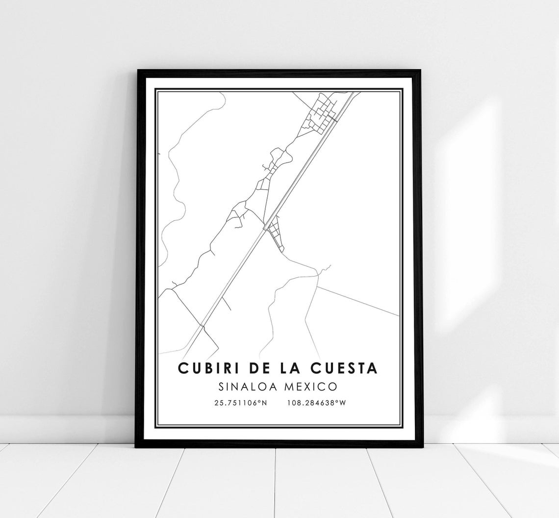 Cubiri De La Cuesta Sinaloa Mexico Minimalist Street Map Print