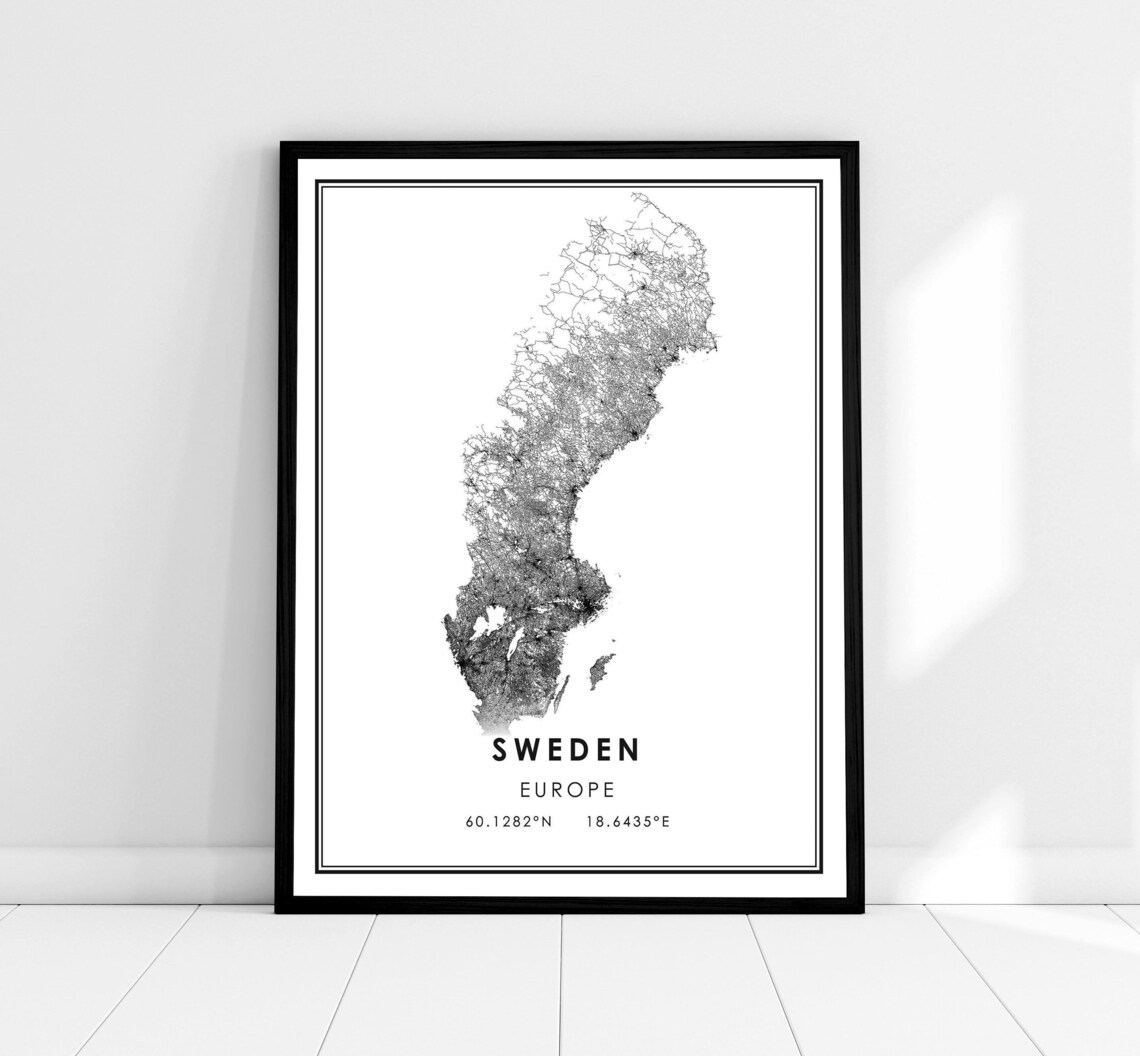 Sweden Map Poster, Europe Road Travel Print