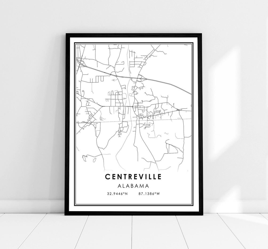 Centreville Alabama Minimalist Street Map Coordinates Art Poster