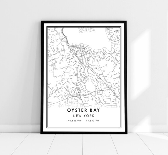Oyster Bay New York Long Island Street Map Travel Coastal Wall Art