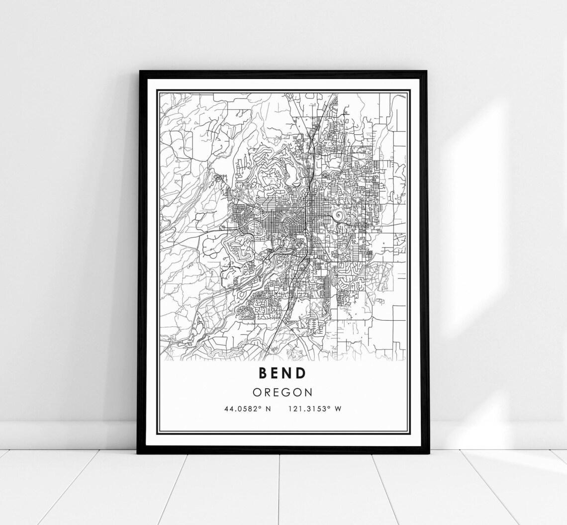 Bend Map Print Poster, Oregon City Modern