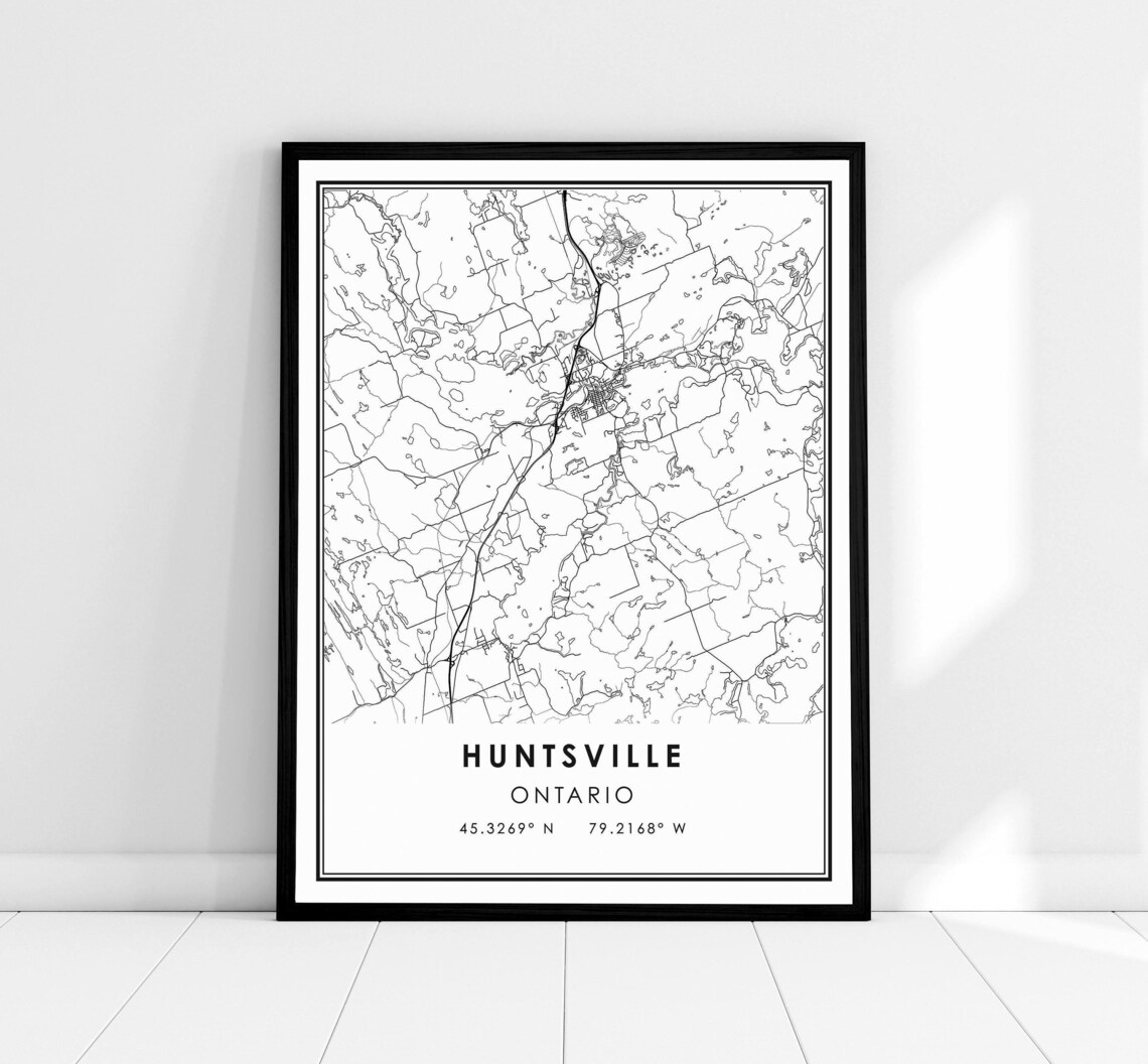 Huntsville Ontario Monochrome Minimalist Street Map Art Poster