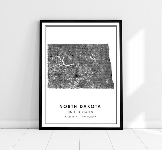 North Dakota Map Art Print, United States Road