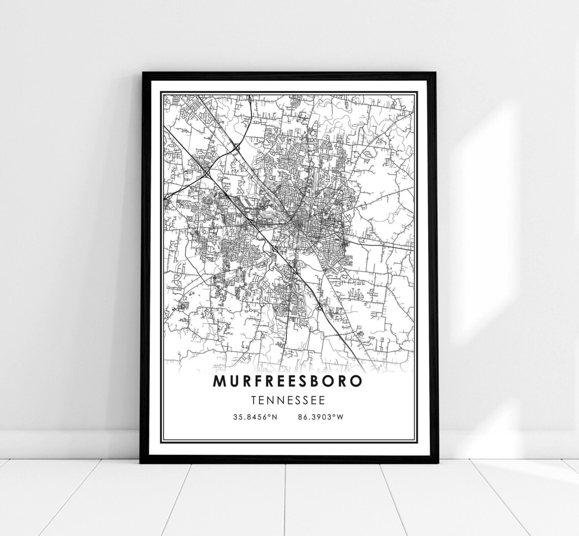 Murfreesboro Tennessee Map Art Print, City Map