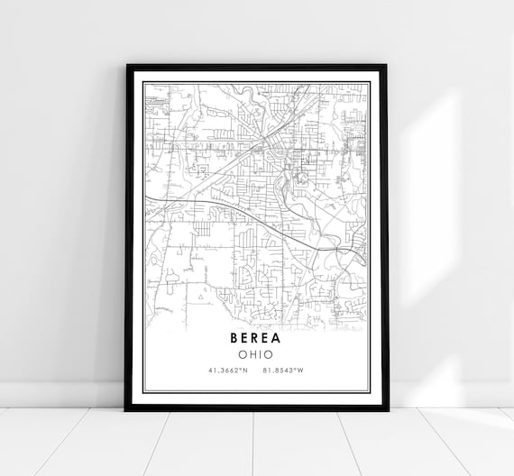 Berea Ohio City Street Map Coordinates Black and White Poster