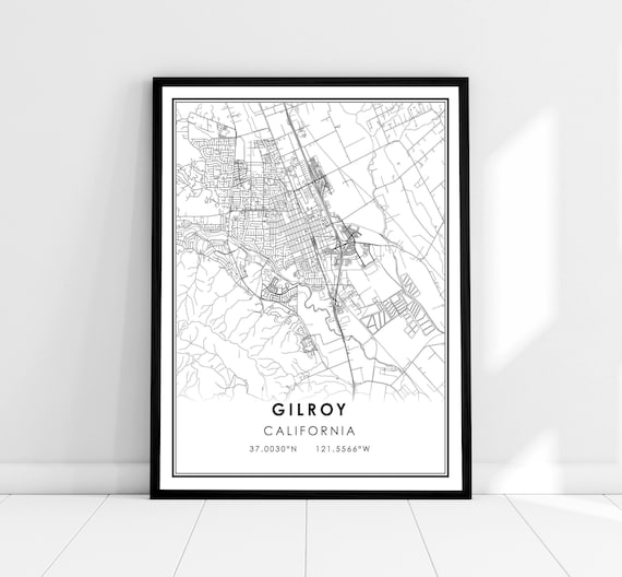 Gilroy California Minimalist City Street Map Line Art Poster