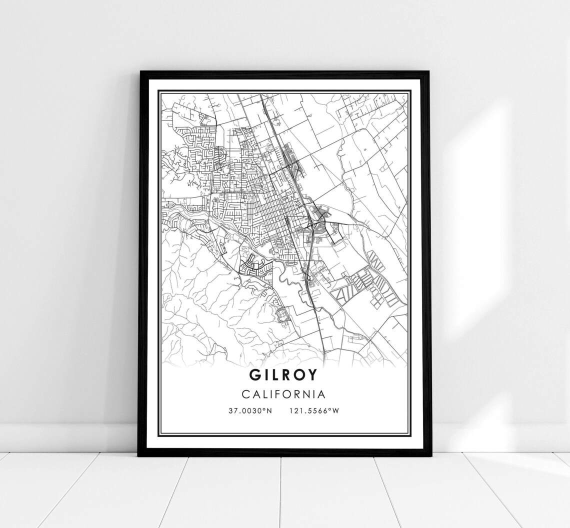 Gilroy California Minimalist City Street Map Line Art Poster