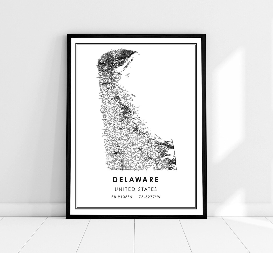 Delaware Map Poster Print, United States Road Map
