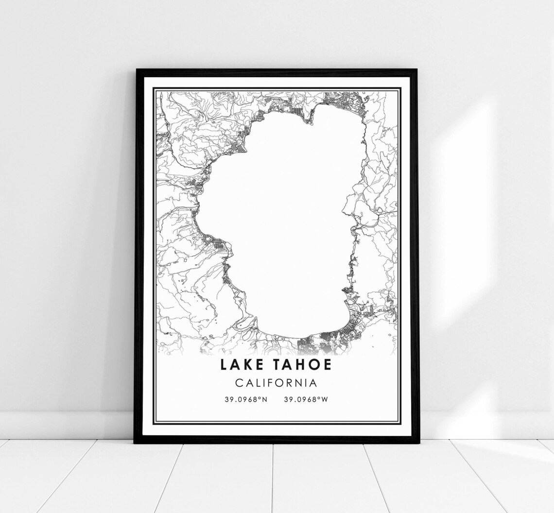 Lake Tahoe Map Poster, Travel Wall Art Print