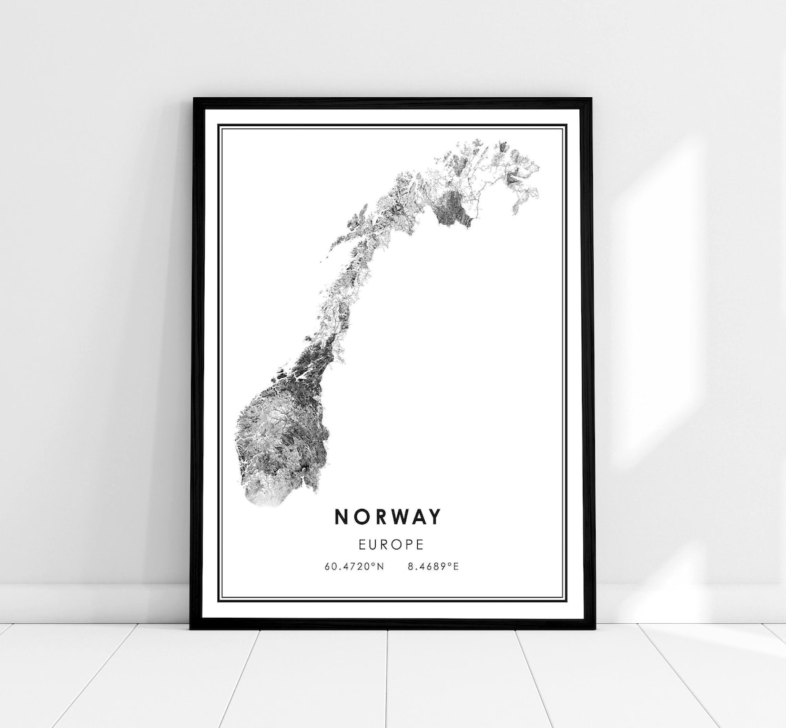 Norway Country Map Print, Travel Poster