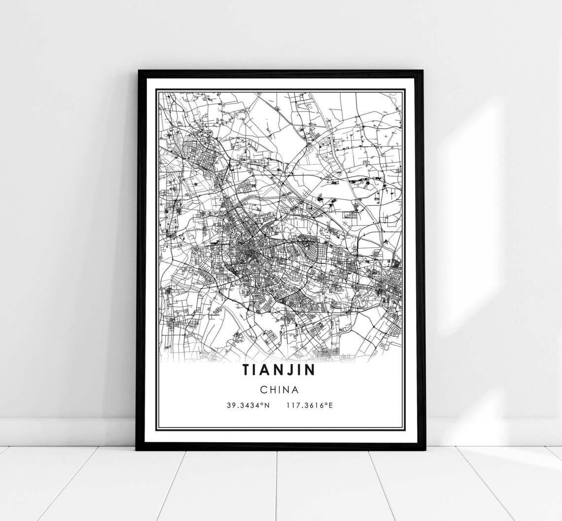 Tianjin China City Street Map Minimalist Art Coordinates Poster