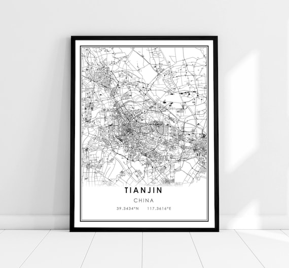 Tianjin China City Street Map Minimalist Art Coordinates Poster
