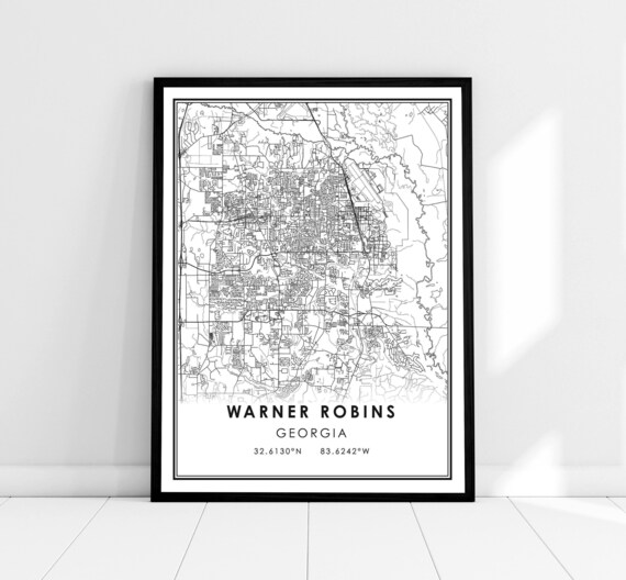 Warner Robins Georgia Minimalist Street Map Coordinate Art Poster