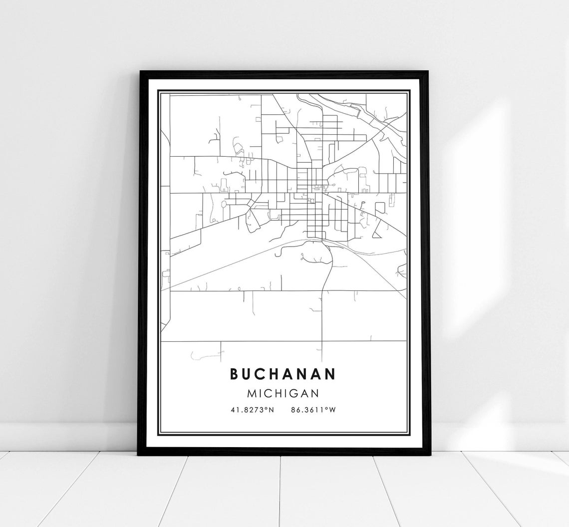 Buchanan Michigan Street Map Minimalist City Coordinates Poster
