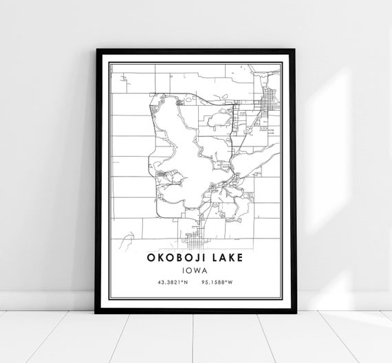 Okoboji Lake Map Art Print, Iowa Travel Poster