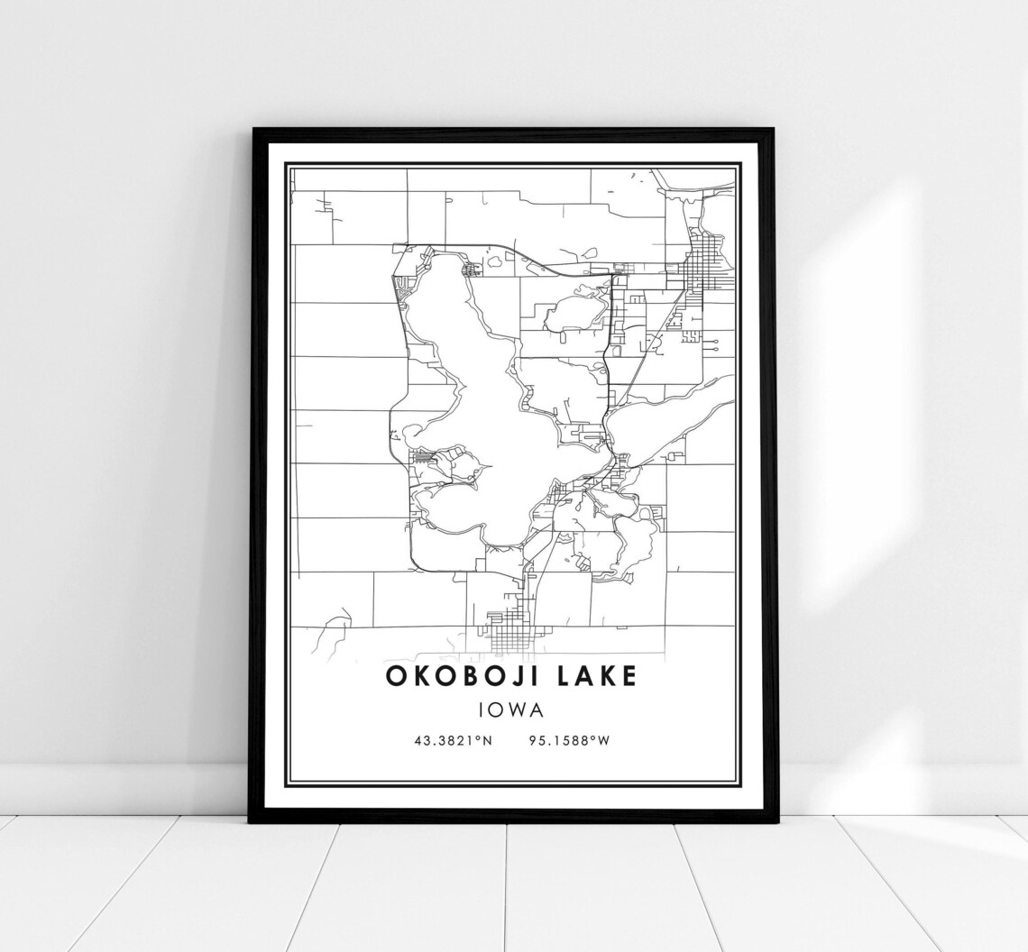 Okoboji Lake Map Art Print, Iowa Travel Poster