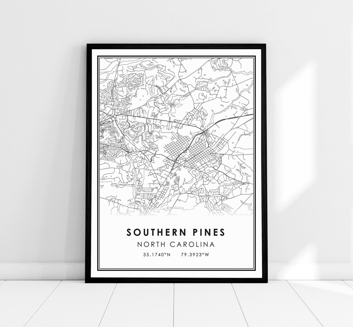 Southern Pines North Carolina Map Poster Print