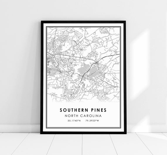 Southern Pines North Carolina Map Poster Print