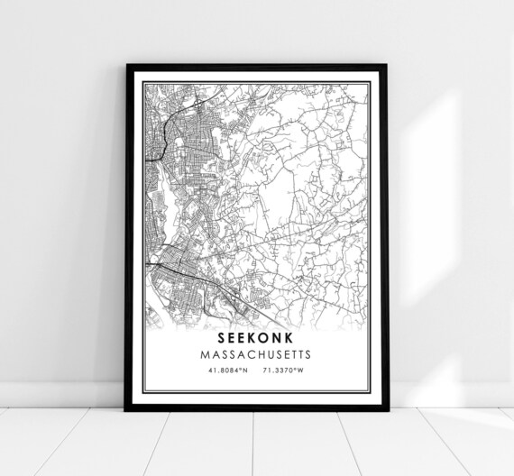 Seekonk Massachusetts Minimalist City Street Map Wall Art Decor