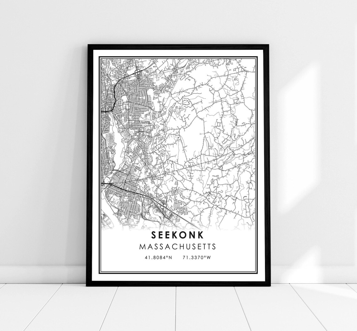 Seekonk Massachusetts Minimalist City Street Map Wall Art Decor