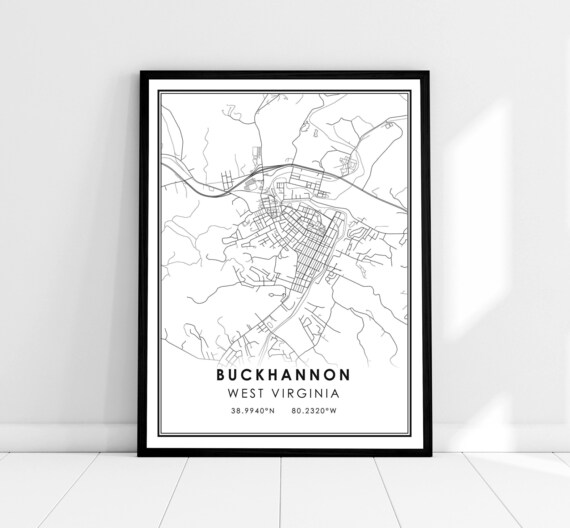 Buckhannon West Virginia Black and White Minimalist Line City Map Poster