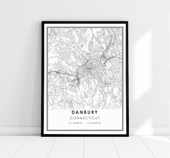 Danbury Connecticut Street Map With Coordinates Minimalist Poster