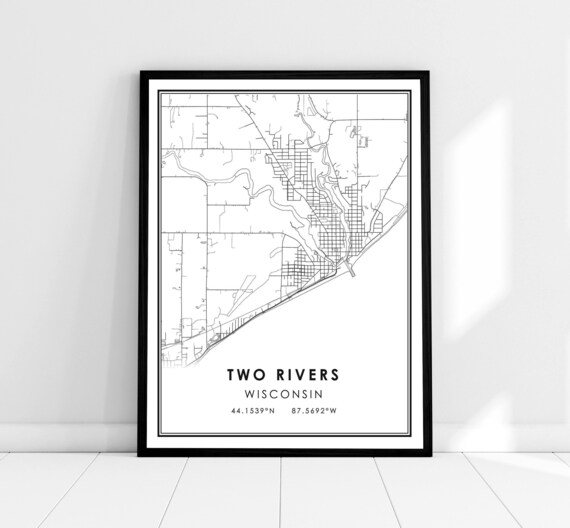 Two Rivers Wisconsin Minimalist Lakefront City Street Map Poster